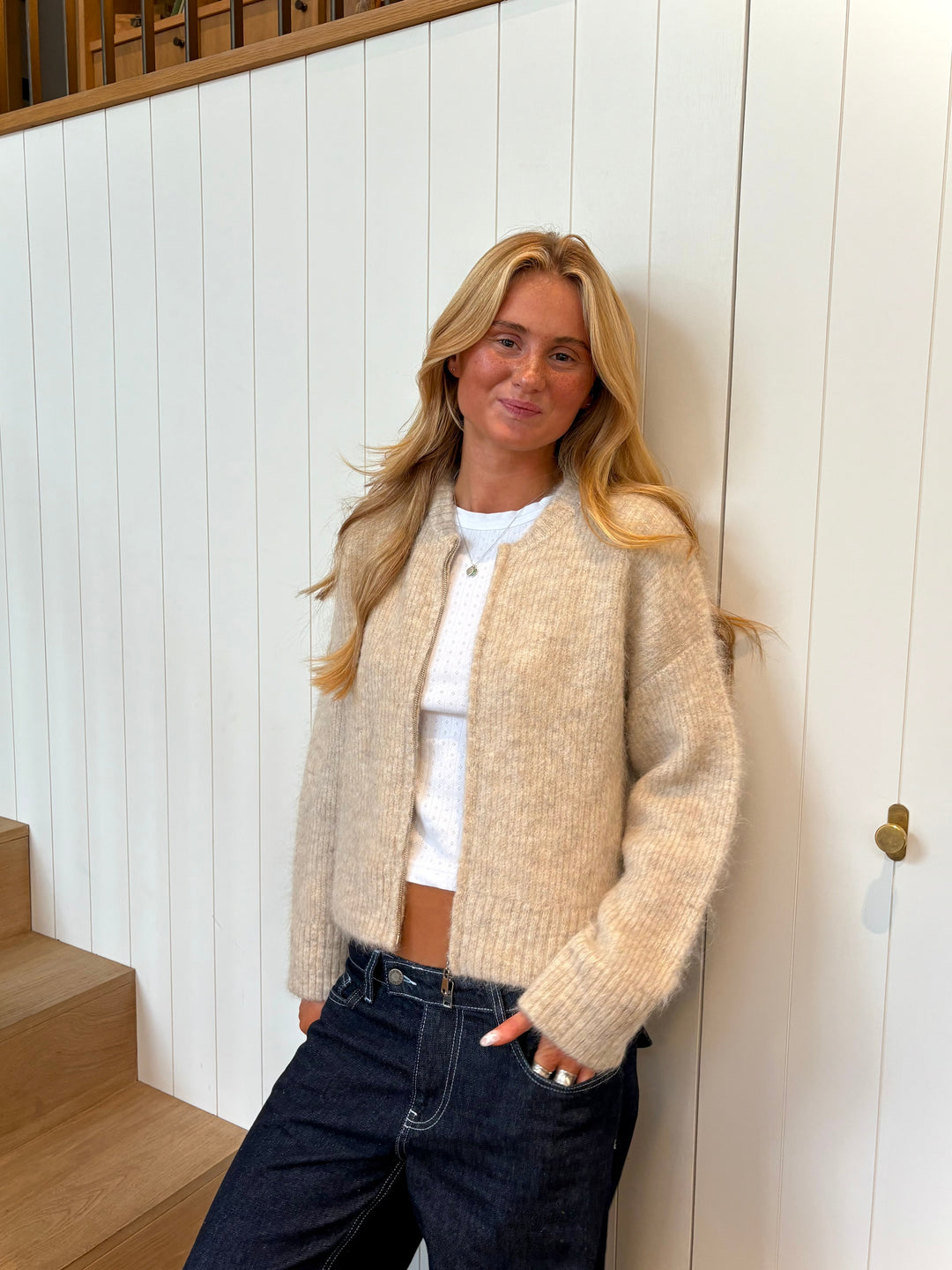 Bomber à double zip - Beige