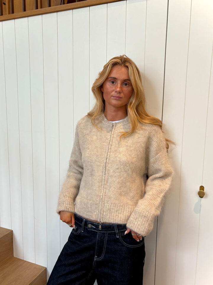 Bomber à double zip - Beige