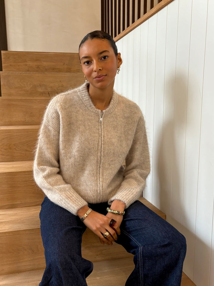 Bomber à double zip - Beige