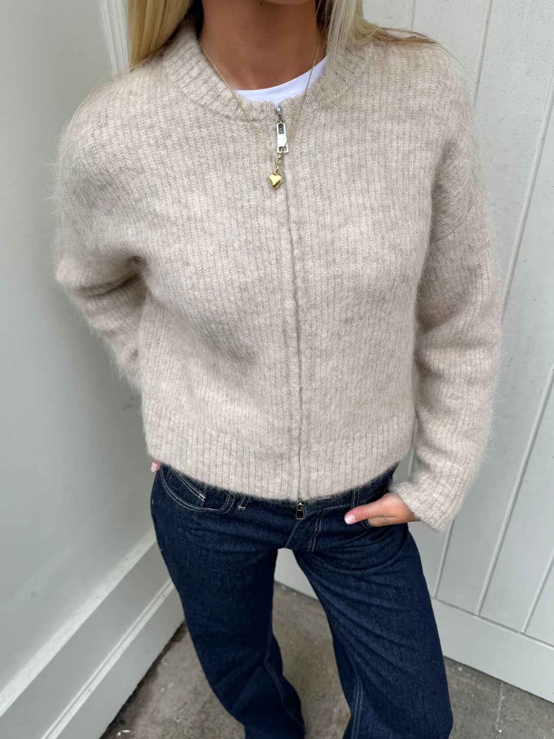 Bomber à double zip - Beige